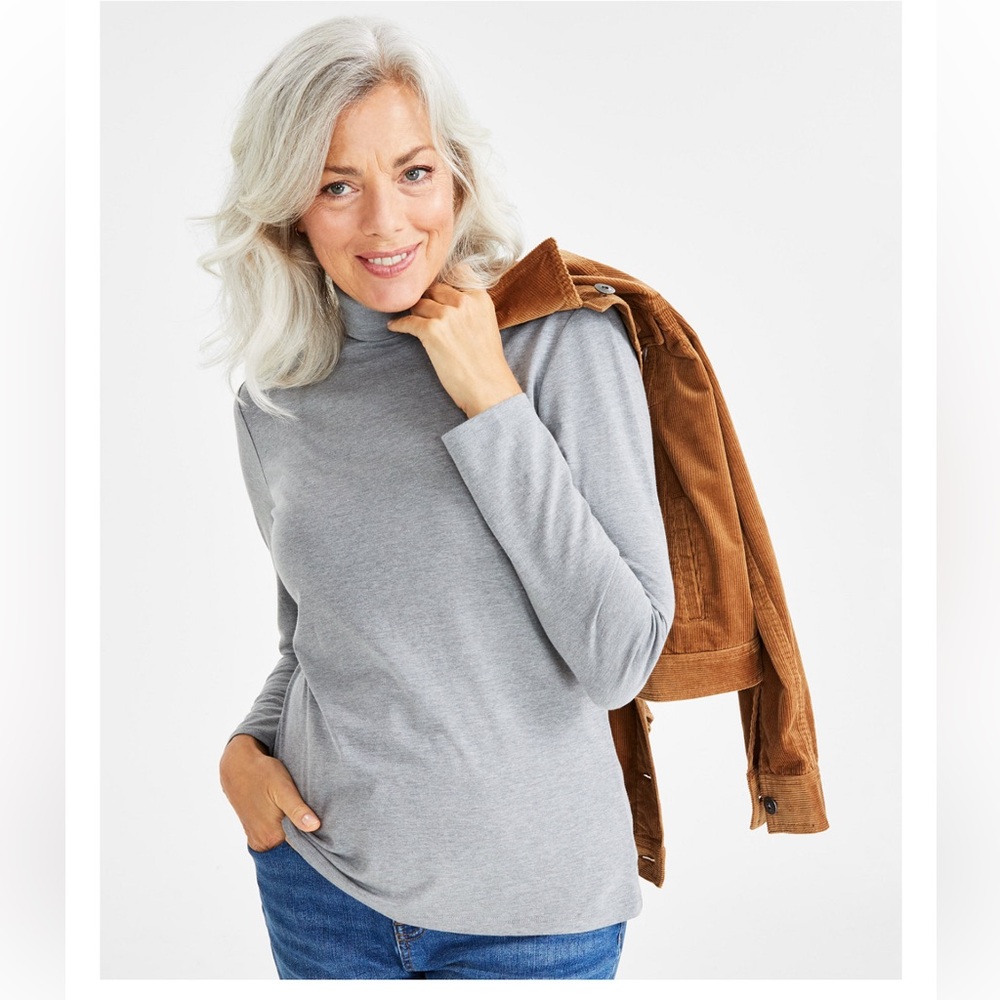 STYLE & Co. Grey Petite Classic Turtleneck